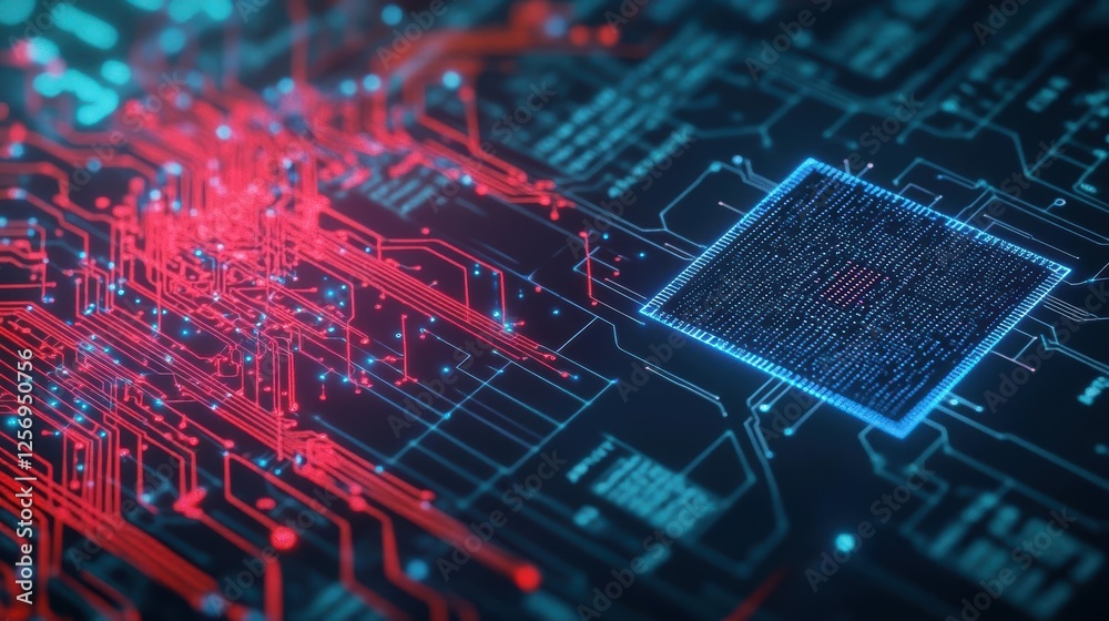 Poster Close-up of a printed circuit board with intricate wiring and electronic components