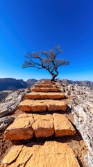 Steps Ascend to Lone Tree Majesty and Blue Sky