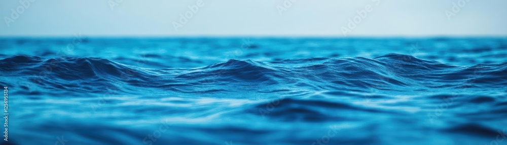 Aufkleber blue ocean waves crashing on the shore with clear sky and distant horizon during bright sunny day
