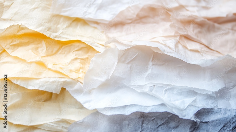 Poster closeup of wrinkled textured paper in soft pastel colors for creative craft projects : generative ai