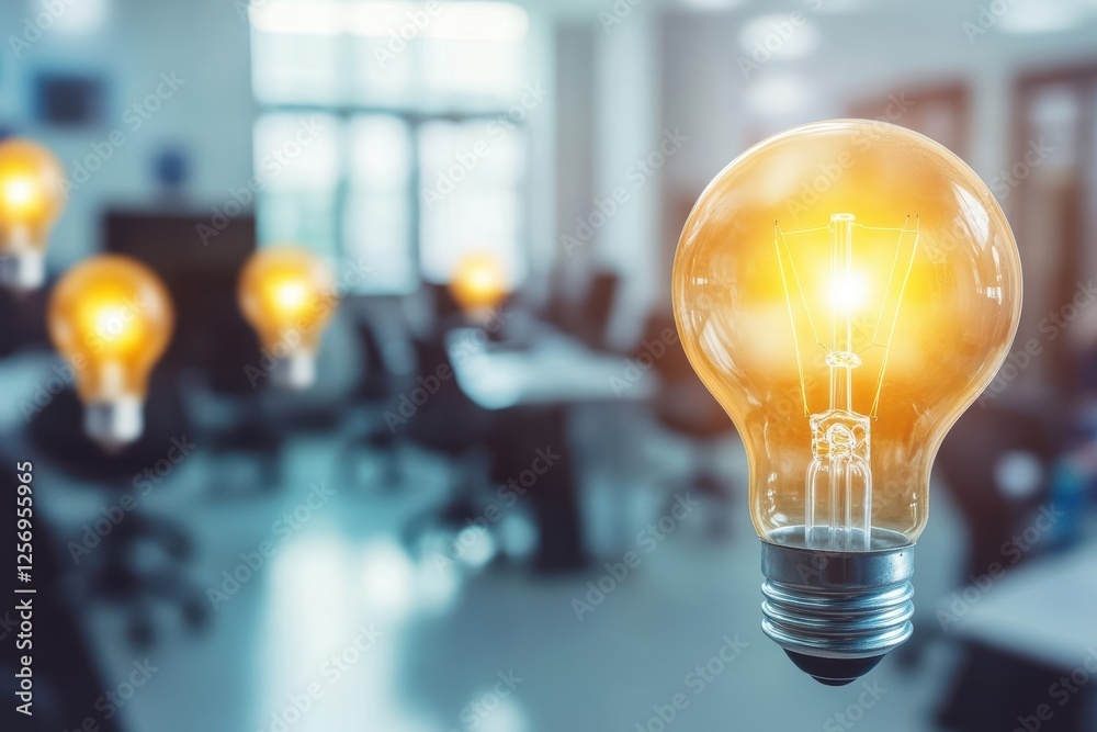 Poster light bulb suspended from ceiling in modern interior lighting design