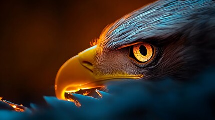 Majestic close-up of an eagle's eye showcasing vibrant colors and intense focus in a dramatic background