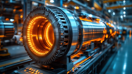 Fototapeta premium A dynamic close-up of industrial gears in motion, symbolizing the precision and complexity of mechanical engineering applications with a modern, bright tone and empty space for caption.