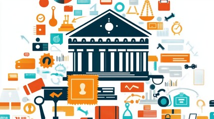 Financial Institution And Business Elements Flat Vector Design