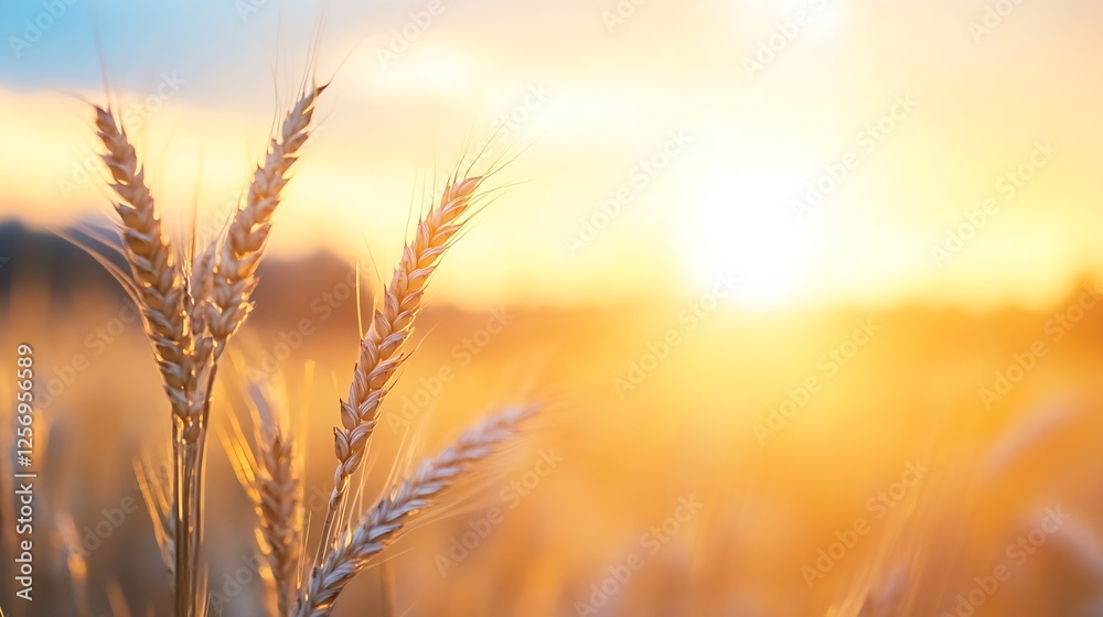 Poster golden wheat field illuminated by warm sunrise creating a stunning landscape : generative ai