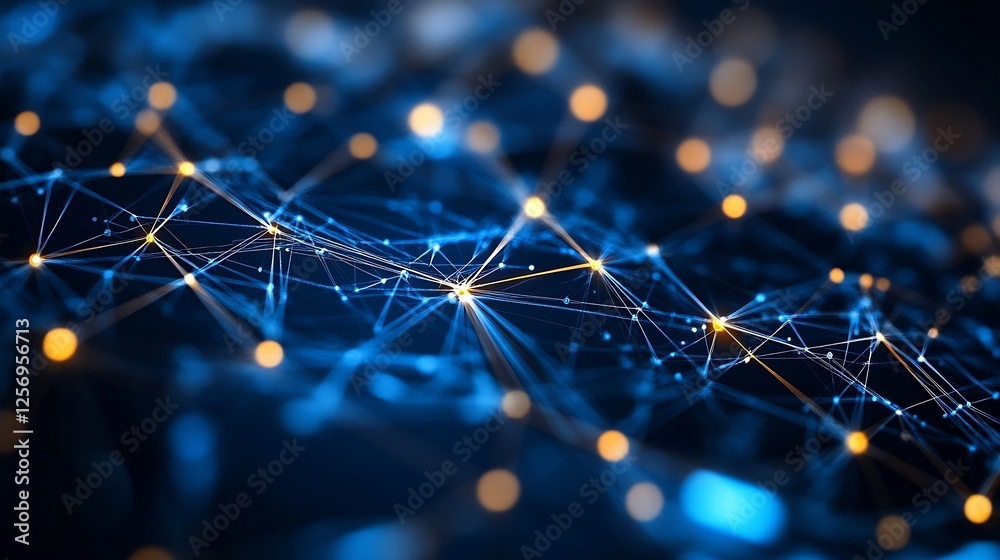 Poster Stunning visual representation of interconnected nodes and lines illustrating a complex data network for digital art : Generative AI