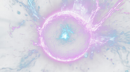a purple and blue explosion with a black hole in the center