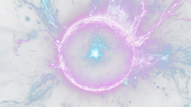 a purple and blue explosion with a black hole in the center