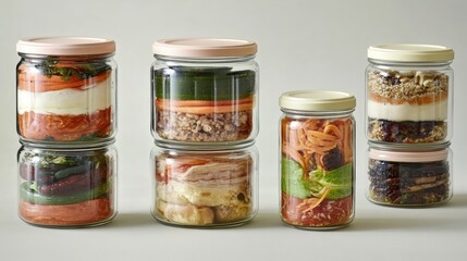 Assorted jars of fermented foods displayed on a wooden table in a home kitchen environment