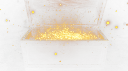 a wooden box with a lot of gold