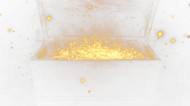 a wooden box with a lot of gold