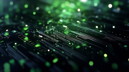 Intricate digital technology background with glowing green particles creating a futuristic atmosphere : Generative AI