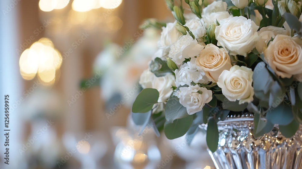 Aufkleber fresh and elegant white rose bouquet arranged in a stylish silver vase with soft lighting : generati
