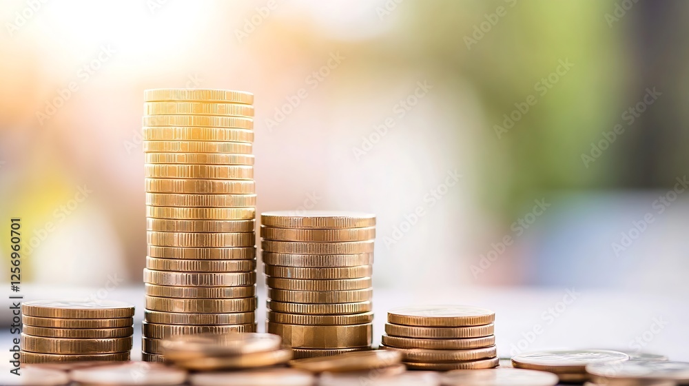 Poster stacked coins in a row representing financial growth and investment strategy : generative ai
