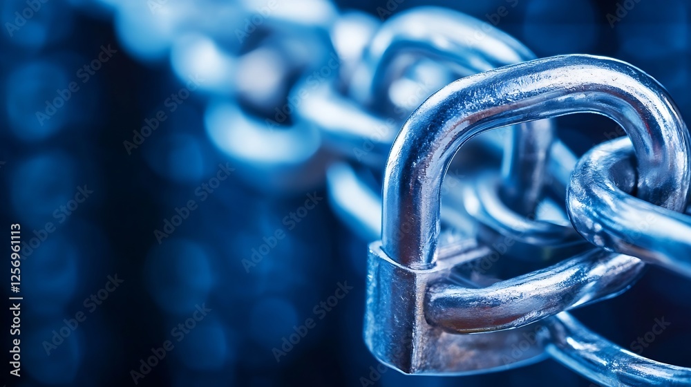 Poster Close up view of a shiny padlock and chain showcasing security and protection in a digital world : Generative AI