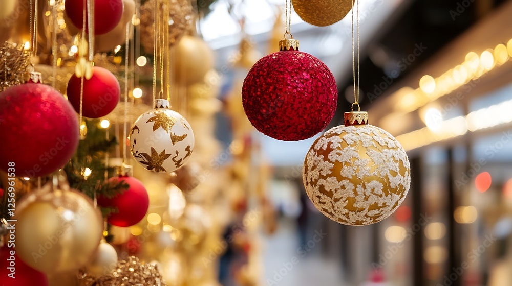 Poster glamorous christmas tree decorations featuring shiny ornaments in red and gold adding festive cheer 