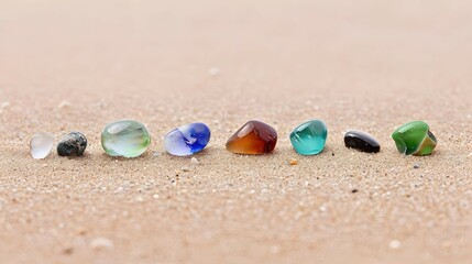 Colorful Glass Stones On Beach Sand