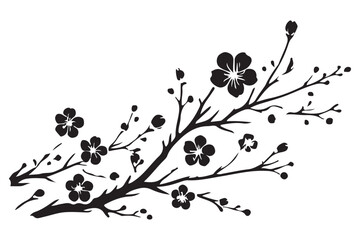 Cherry blossom branch silhouette vector illustration art graphic element