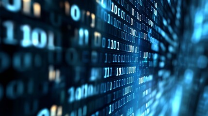 Vibrant digital background with flowing binary code symbols representing technology : Generative AI