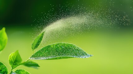 A plant leaf covered with a layer of dust from prolonged air pollution exposure.