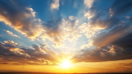 Fototapeta premium Stunning sunrise with vibrant clouds painting the sky in beautiful orange and blue hues : Generative AI
