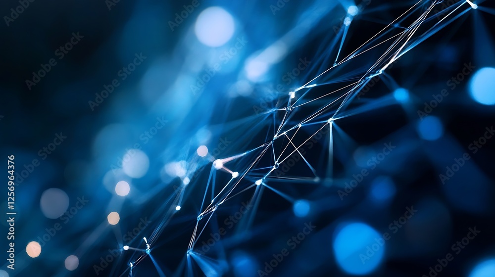 Poster Abstract network connection concept showcasing glowing nodes and lines on dark background : Generative AI