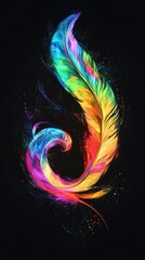 Abstract Colorful Feather in a Dark Background
