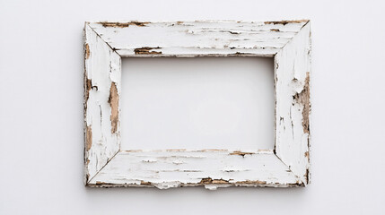 white rustic frame with chipped paint on a white background