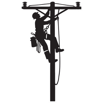 recommend clip art: Silhouette of a lineman working on a pole electricity vector art