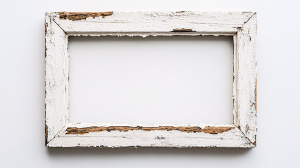 white rustic wood frame with chipped paint on white background