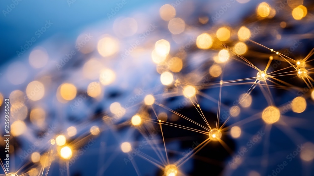 Poster Abstract representation of global connectivity with glowing light dots and lines in technology theme : Generative AI
