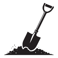 Silhouette of a shovel in dirt digging illustration vector element