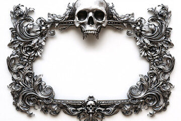 silver ornate skull frame with copy space  for halloween design or background