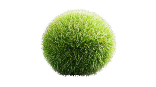 Green grass sphere floating on transparent background representing environmental conservation