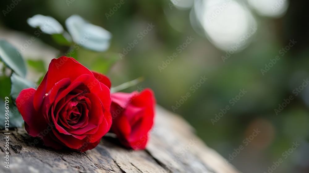 Poster stunning red roses arranged beautifully against a blurred background creating a romantic ambiance : 