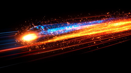  burst of fast, energetic light flashes through a dark background, symbolizing futuristic technology and innovation. The blurred, empty space on the side suggests openness and potential