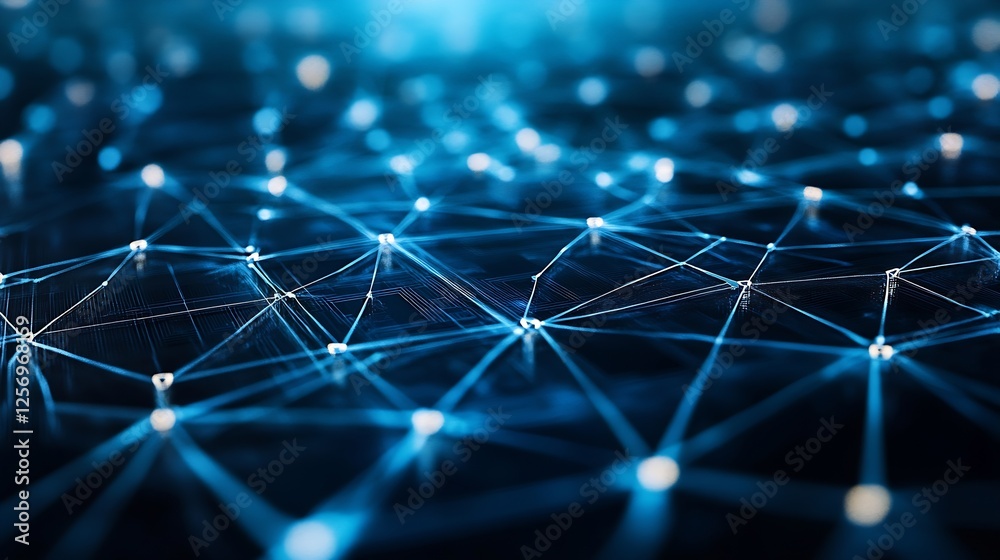Aufkleber Complex digital networks represented by glowing blue lines intersecting on a dark background symbolizing connectivity : Generative AI