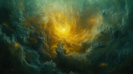 Obraz premium Golden nebula swirls, cosmic clouds, space background, astronomy, science fiction