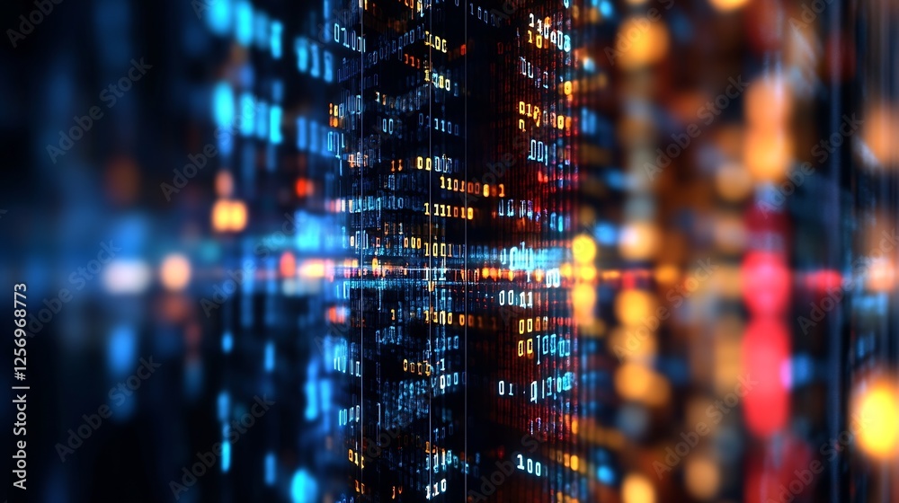 Poster Futuristic abstract design showcasing glowing data patterns and digital cityscape : Generative AI