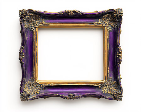 purple ornate frame with gold accents isolated on white background