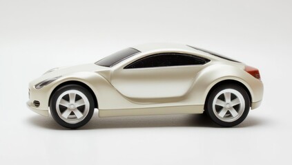 Fototapeta premium Contemporary car side view on a plain white backdrop, showcasing modern aesthetics and smooth lines.