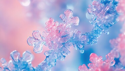 Stunning Ice Crystals: Close-Up View of Delicate Frozen Structures in Vibrant Hues, Showing Nature's Amazing Art