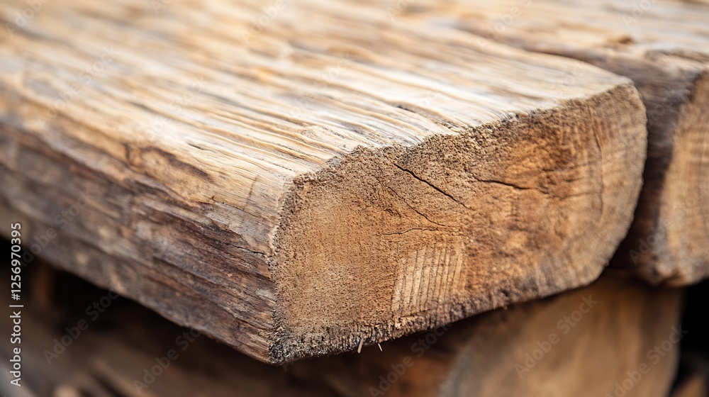 Fototapete closeup of rustic wooden logs stacked for aesthetic and practical use : generative ai