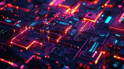 Abstract Cyberpunk Circuitry with Neon Lights