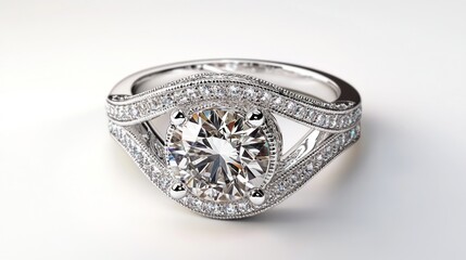 Elegant Diamond Ring, Sparkling Design, Luxury Jewelry, White Background, High Resolution Image, For Online Sales, Stock Photography, Perfect Engagement Gift