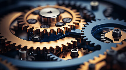 A close-up view of a complex system of interlocking gears, showcasing the intricate mechanics of machinery.