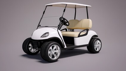 Studio-quality 3D render of a white golf cart, set against a gray background, high-resolution professional look.