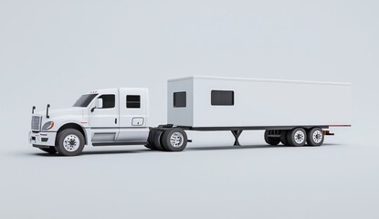 Naklejka premium High-quality 3D side view render of a white truck with trailer, placed on a light gray background, clean and sharp.