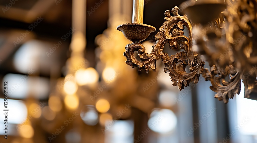 Poster an ornate chandelier with intricate details providing an elegant touch to a stylish interior space :