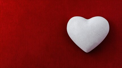 Fototapeta premium White Heart-Shaped Stone on Rich Red Background for Romantic Themes